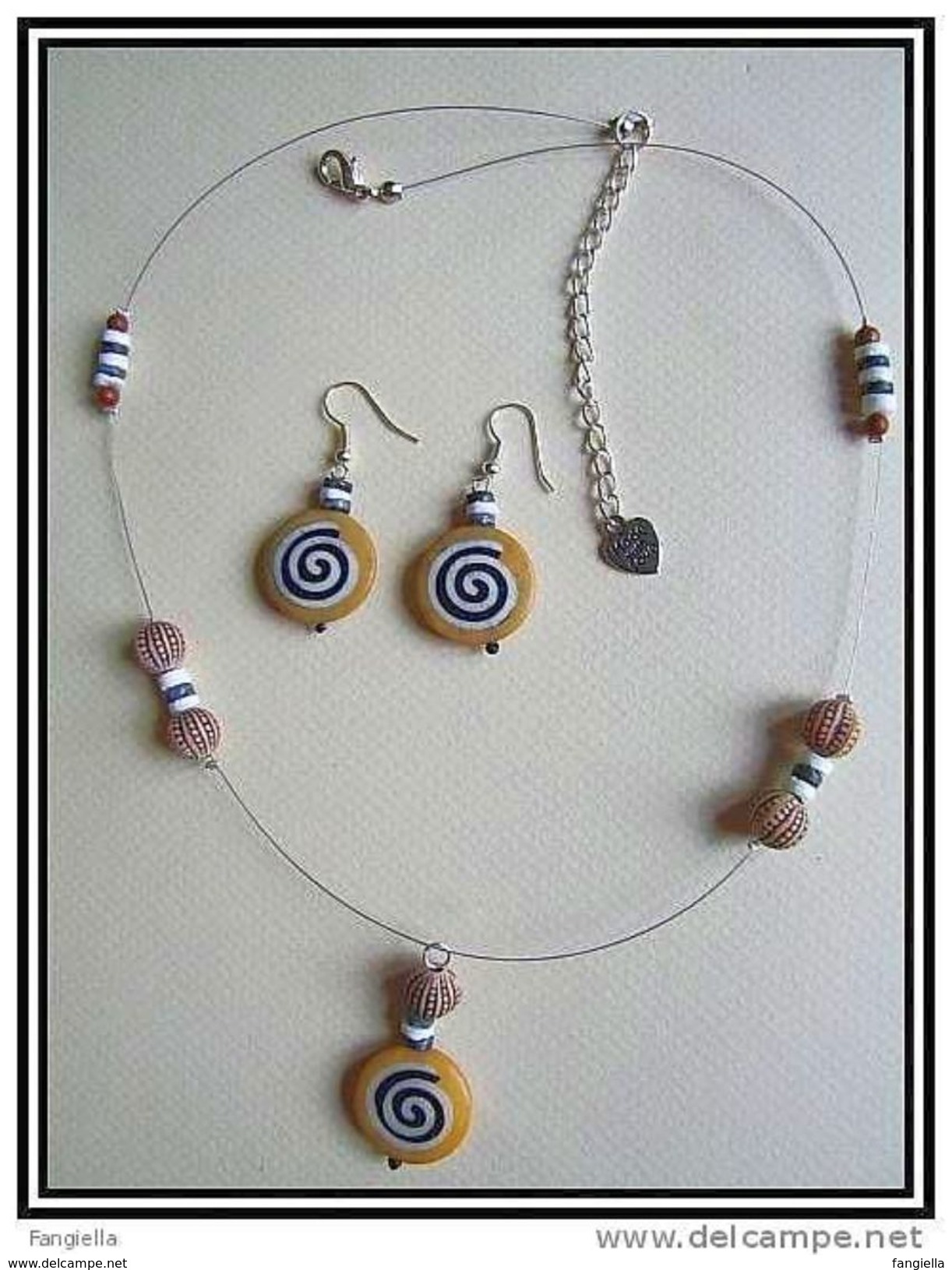Parure Collier Artisanal Et Ses Boucles D´oreilles - Os Et Coquillage - 52cm + Chaînette De Réglage  Des Perles Original - Collares/Cadenas