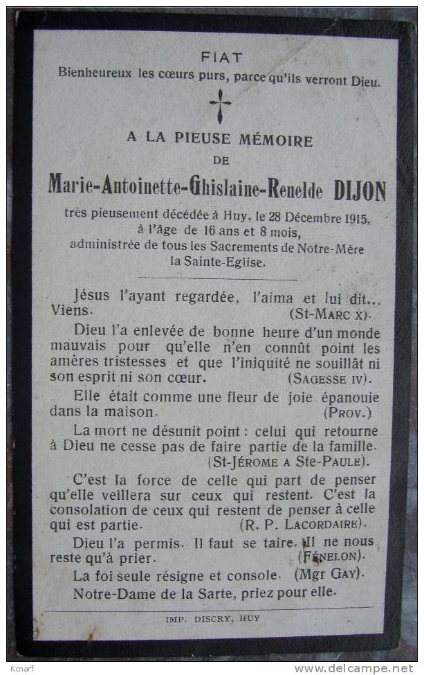 FAIRE PARTS De HUY De 1915 . - Autres & Non Classés