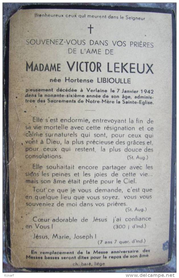 FAIRE PARTS De VERLAINE  De 1942 . - Autres & Non Classés