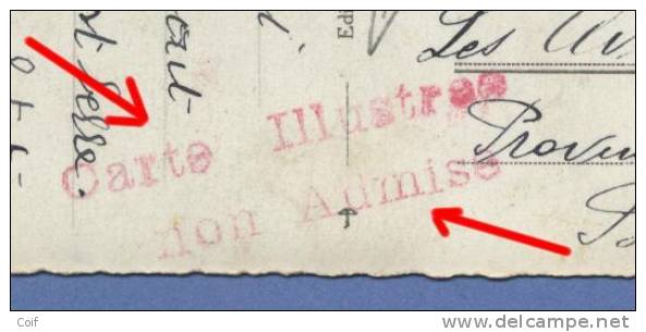 Kaart Verzonden Van RENAN, Zegels Vermoedelijk Verwijderd Door Censuur, Stempel CARTE ILUSTREE / NON ADMISE !!!! Rare !! - Oorlog 40-45 (Brieven En Documenten)