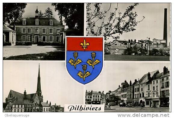 45 PITHIVIERS 4 VUES/1 CARTE BLASON ANIMATION N ° 1542SM DENTELEE ANNEE 50 - Pithiviers