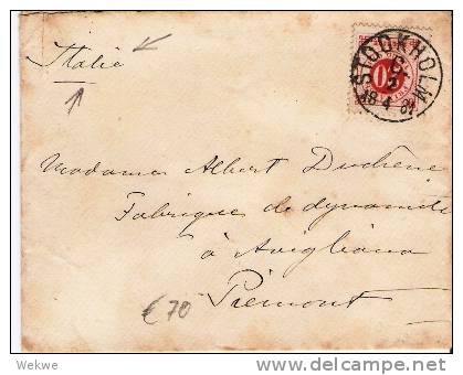 S-044// - SCHWEDEN -   Ziffermarke 20 Öre, Ziegelrot, 1881 Nach Italien 1111 B (Ferrovia) - Briefe U. Dokumente