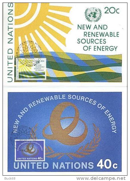 ONU UNO NEW YORK FDC Premier Jour Poste 339 & 340 Energies Renouvelables Comme Le Soleil - Cartes-maximum