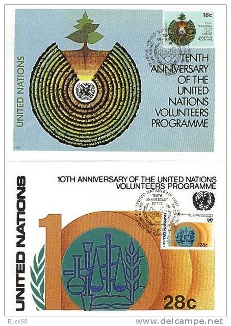 ONU UNO NEW YORK FDC Premier Jour Poste 357 & 358 Volontaires + Semis Dans Un Tronc - Tarjetas – Máxima