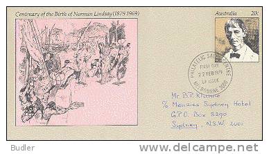AUSTRALIA : 1979 : Post. Stat. : Centenary Of The Birth Of NORMAN LINDSAY(1879-1969) : PAINTING,ETCHING,SCULPTURE,NOVEL, - Postal Stationery