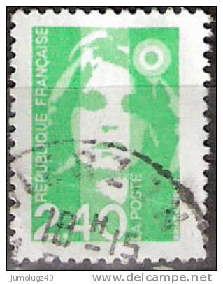 Timbre France Y&T N°2820 (01) Obl. Marianne Du Bicentenaire.  2 F. 40. Vert. Cote 0.15 € - 1989-1996 Marianne (Zweihunderjahrfeier)