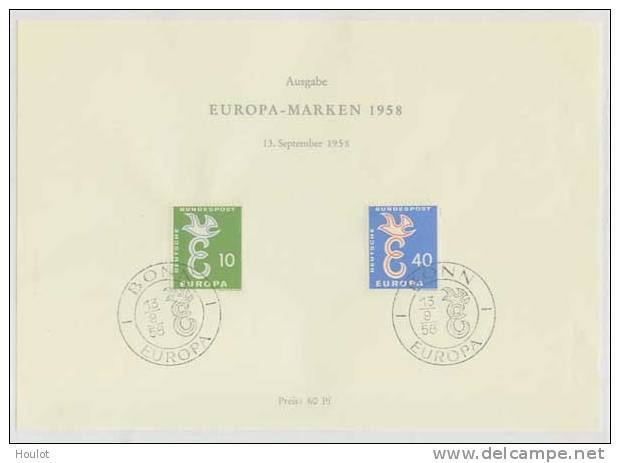 Europa Cept 1958 Mi.N° 295/96 Als FDC - Sonderblatt Bundesrepublik Deutschland - Storia Postale