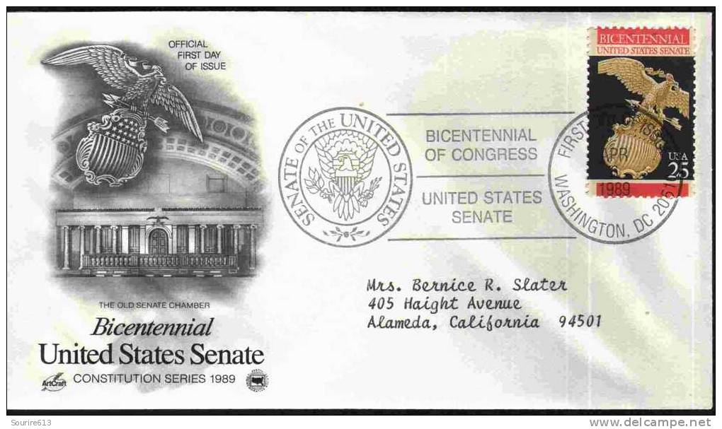 Fdc Usa 1989 Indépendance USA Le Sénat 1789 Aigle Flèches - Unabhängigkeit USA