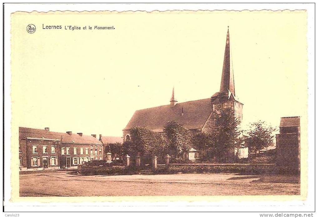 LEERNES   : L' EGLISE  ET  LE  MONUMENT - Fontaine-l'Evêque