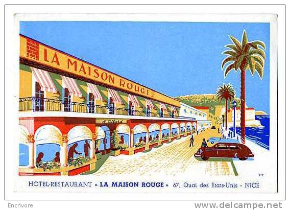 CPM Hotel Restaurant LA MAISON ROUGE NICE  E Allard Propriétaire Joli Dessin Signé PF Impr Mathieu - Cafés, Hotels, Restaurants