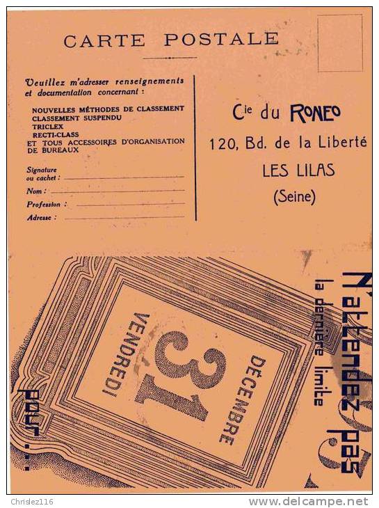 93 LES LILAS Carte Pub Compagnie Du Ronéo Bd De La Liberté - Les Lilas