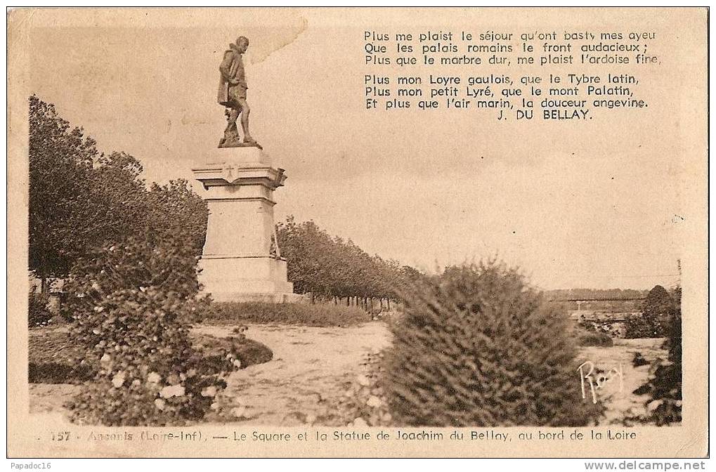 44 - Ancenis - Le Square Et La Statue De Joachim Du Bellay Au Bord De La Loire - Ancenis