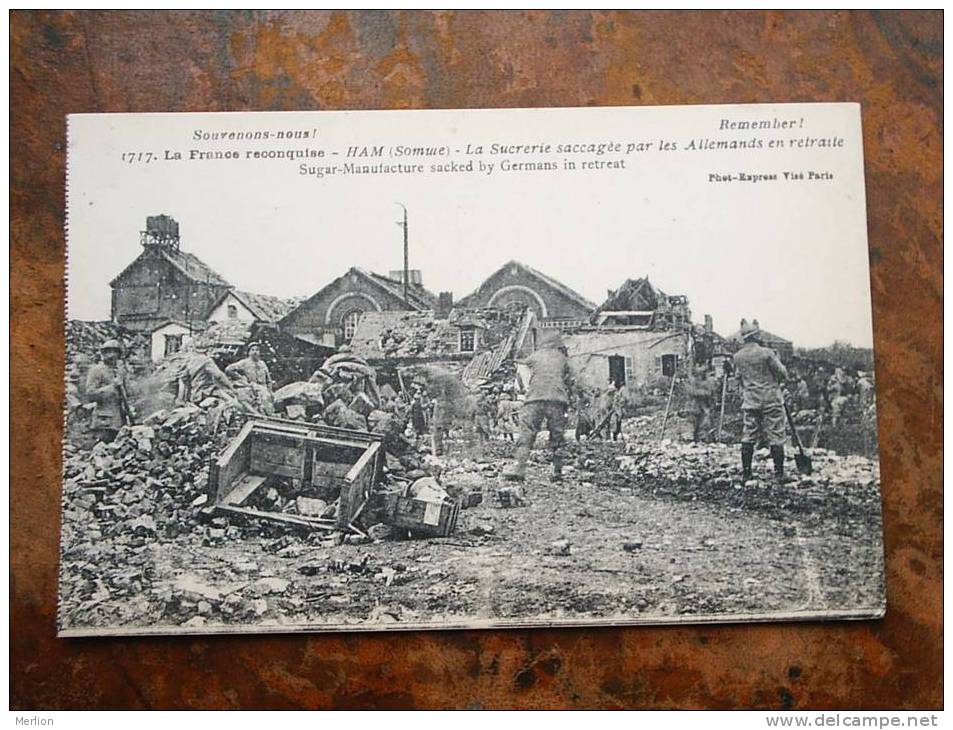 Guerre 1914-15  HAM -Somme- Ruines -La Sucrerie Saccagée Par Les Allemands En Retraite  Animée Cca 1915-18  VF  D10616 - Ham