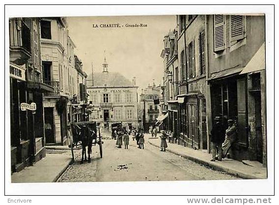 Cpa LA CHARITE Grande Rue Mairie Coiffeur Commerces Voiture A Cheval ANIMEE Superbe - La Charité Sur Loire