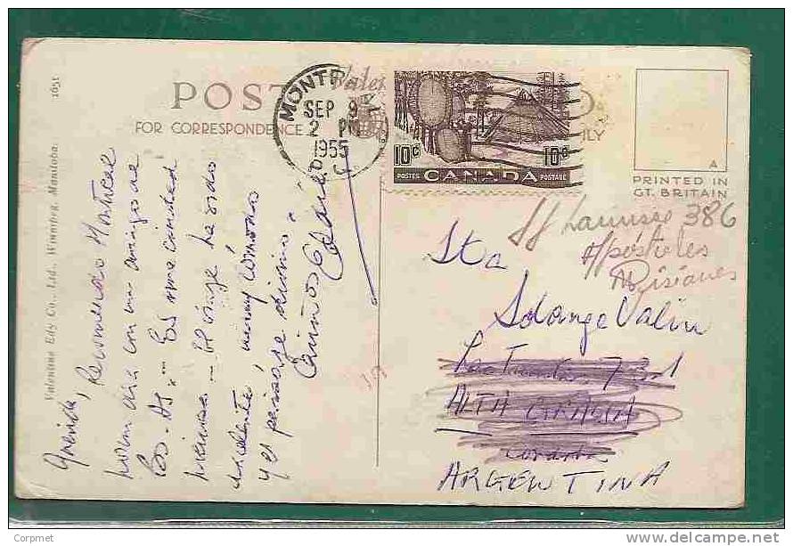 ROYAL CANADIAN MOUNTED POLICE - VF POSTCARD USED In 1955 MONTREAL To CORDOBA, ARGENTINA Fwd To APOSTOLES, MISIONES - Policia – Gendarmería
