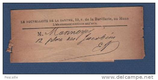 LE NOUVELLISTE DE LA SARTHE 11 SEPTEMBRE 1901 - LE MANS - MARSEILLAISE - CONGREGATIONS - DELLE - BANDE ABONNE - Informations Générales