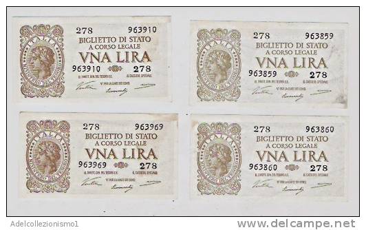 1773) 4 Banconote Da 1£ Italia Laureata  FDS Vedi Foto - Italia – 1 Lira