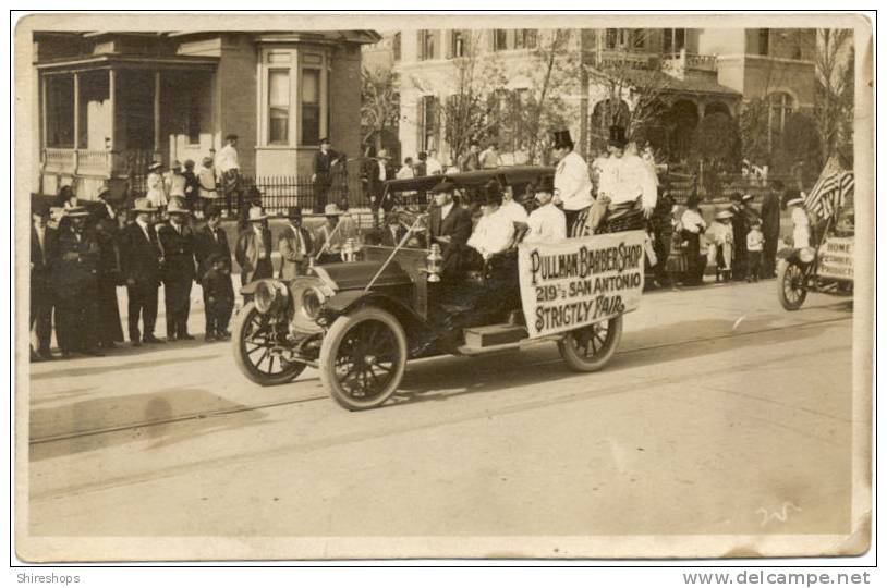 RPPC REAL PHOTO PULLMAN BARBER SHOP PARADE SAN ANTONIO TEXAS - Other & Unclassified