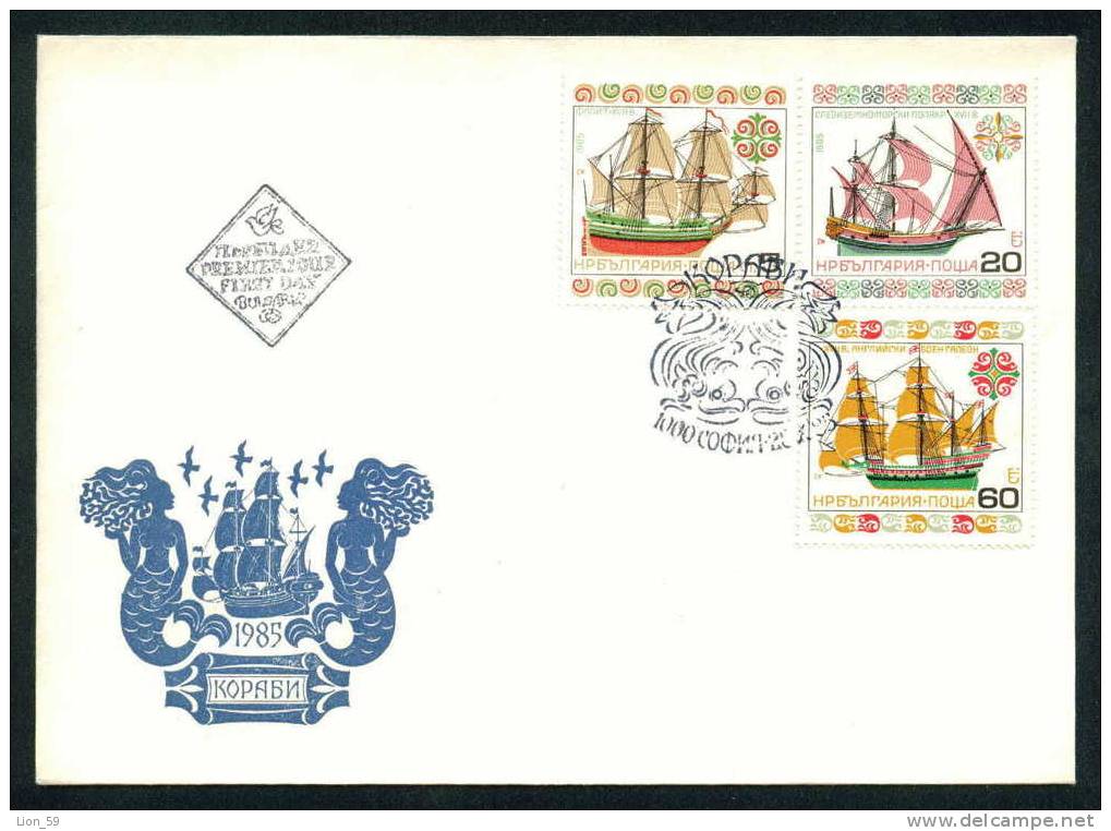 FDC 3450 Bulgaria 1985 /40 Historic Sailing Ships / SPECIAL SEAL - TWO DOLPHINS - Delfines