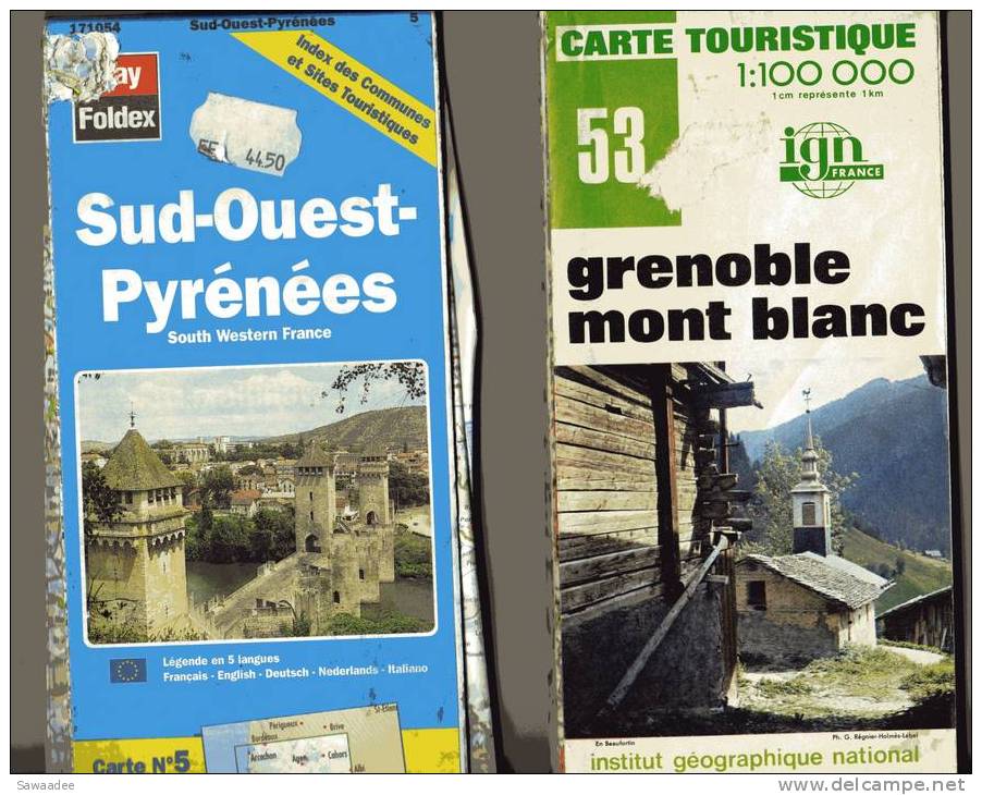 CARTE ROUTIERE - FRANCE - LOT DE 2 - SUD OUEST PYRENEES - GRENOBLE MONT BLANC - I.G.N. - FOLDEX - TOURISME - Cartes Topographiques