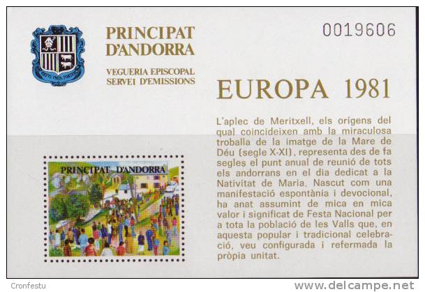 Andorre Andorra Viguerie épiscopale Folklore Fete Nationale Europa 1981 Bloc N° FR 5 - Vegueria Episcopal