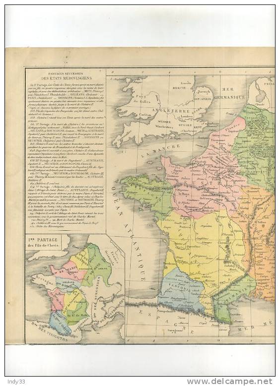 - FRANCE MEROVINGIENNE . CARTE GRAVEE EN COULEURS AU XIXe S. SOUS LA DIRECTION DE DRIOUX ET LEROY - Landkarten