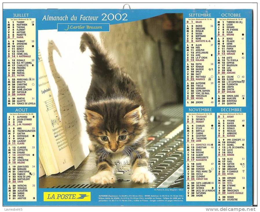 ALMANACH DES PTT  - ANNEE 2002 . J. CARTIER.BRESSON - Photos  Petra Et Jorg Wegner/Bios Et  M. Grenet - A. Soumillard - Grossformat : 2001-...