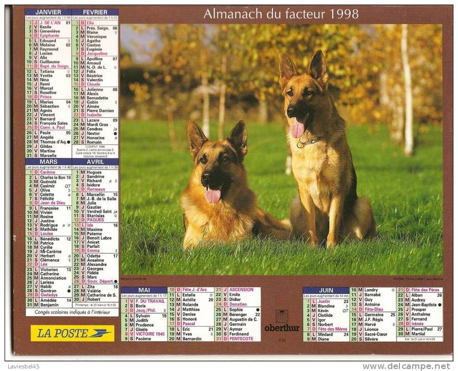 CALENDRIER - ALMANACH DES PTT - ANNEE 1998 . OBERTHUR N° R 83 - Photos Labat Jean-Michel Et Grenet M. Soumillard - Tamaño Grande : 1991-00