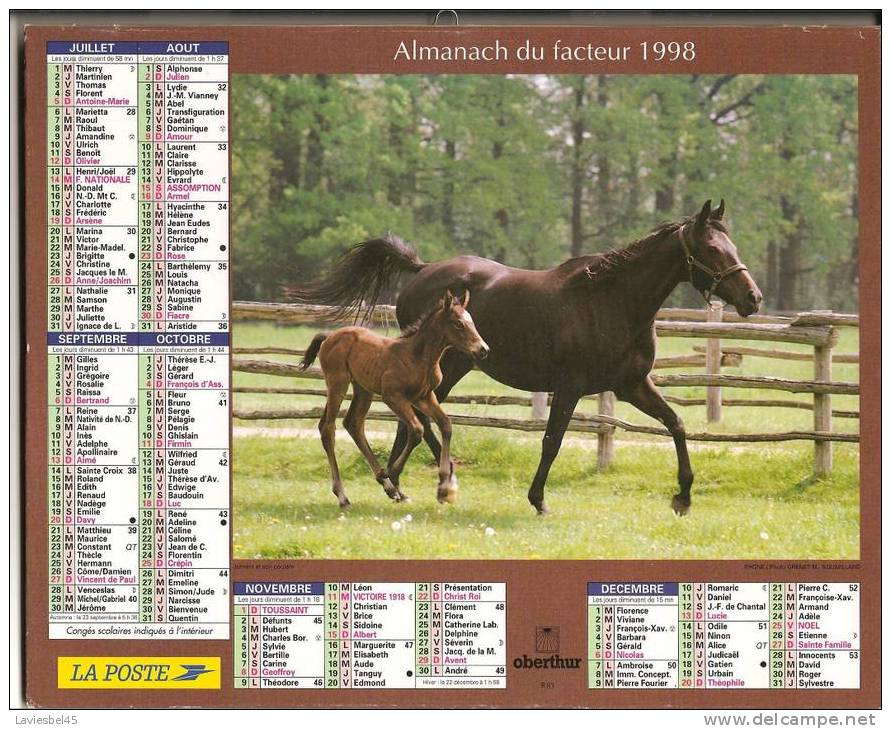 CALENDRIER - ALMANACH DES PTT - ANNEE 1998 . OBERTHUR N° R 83 - Photos Labat Jean-Michel Et Grenet M. Soumillard - Grand Format : 1991-00