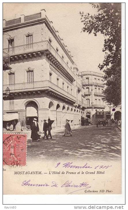 ALGERIE MOSTAGANEM  L'Hôtel De France Et Le Grand Hôtel Cpa Animée - Mostaganem