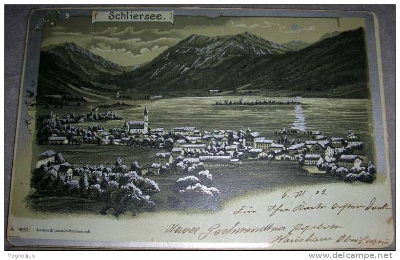Germany,Schliersee,Town View,Village,Lake,Silver And Litho Print,vintage Postcard - Schliersee