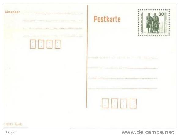 ALLEMAGNE DEMOCRATIQUE RDA DDR Entier 30 Pf. GOETHE SCHILLER Denkmal  à WEIMAR - Postcards - Mint