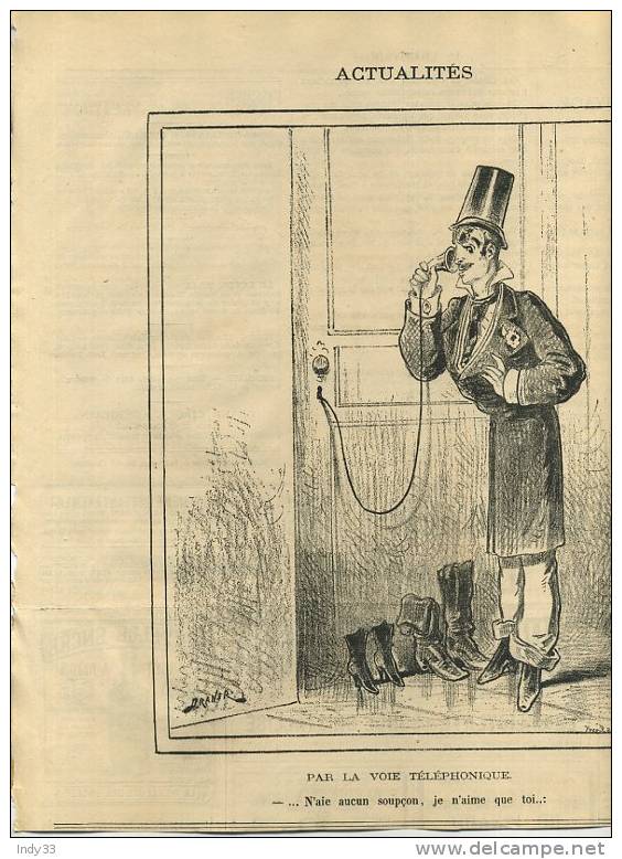 - "ACTUALITES"  PAR DRANER . GRAVURE DU JOURNAL "LE CHARIVARI" 2e 1/2 DU XIXe S. - Telefonía