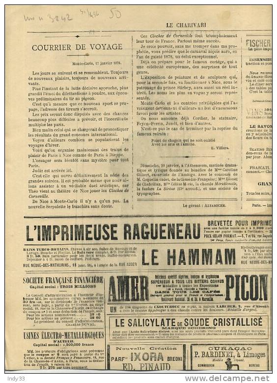 - "ACTUALITES"  PAR DRANER . GRAVURE DU JOURNAL "LE CHARIVARI" 2e 1/2 DU XIXe S. - Telefonía