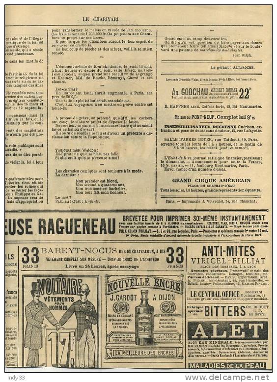 -" ACTUALITES"  PAR DRANER . GRAVURE DU JOURNAL "LE CHARIVARI" 2e 1/2 DU XIXe S. - Documents