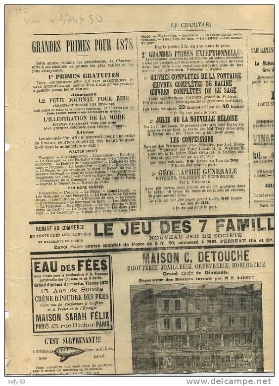 -" ACTUALITES"  PAR DRANER . GRAVURE DU JOURNAL "LE CHARIVARI" 2e 1/2 DU XIXe S. - Other & Unclassified