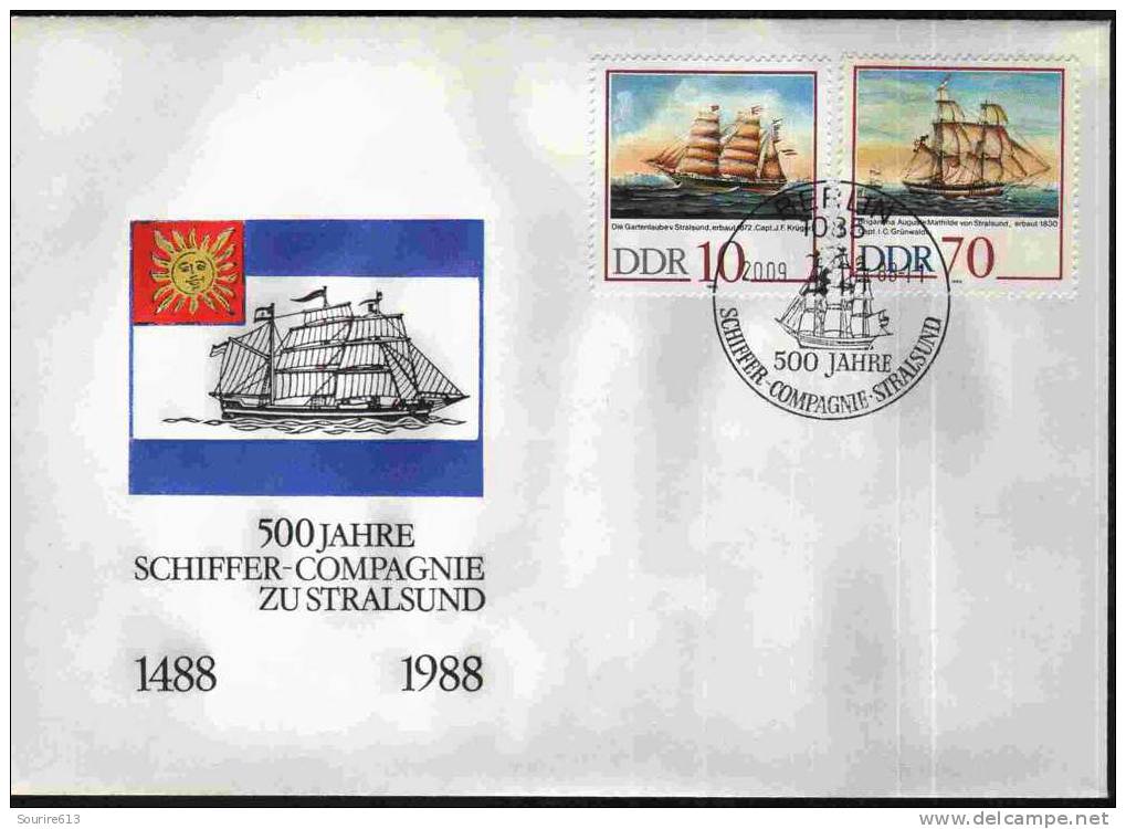 Fdc Allemagne 1988 Transports Mer Compagnie Stralsund 1488 Marine à Voiles 3 Mâts - Otros (Mar)