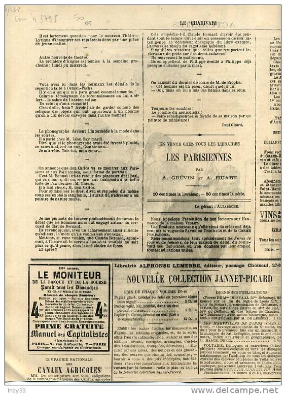 -" ACTUALITES"  PAR STOP . GRAVURE DU JOURNAL "LE CHARIVARI" 2e 1/2 DU XIXe S. - Diplomas Y Calificaciones Escolares