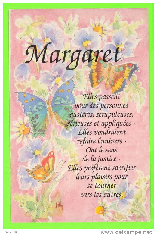 PRÉNOMS, MARGARET - G.D. EVASION - AQUARELLE LYDIE LECHNER - PAPILLONS - - Prénoms