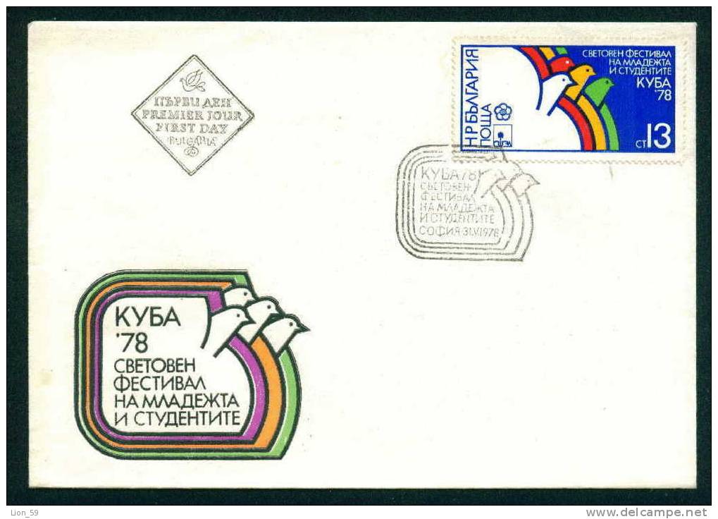 FDC 2740 Bulgaria 1978 /15 World Festival Of Youth And Students In Havana - Four Doves - FDC
