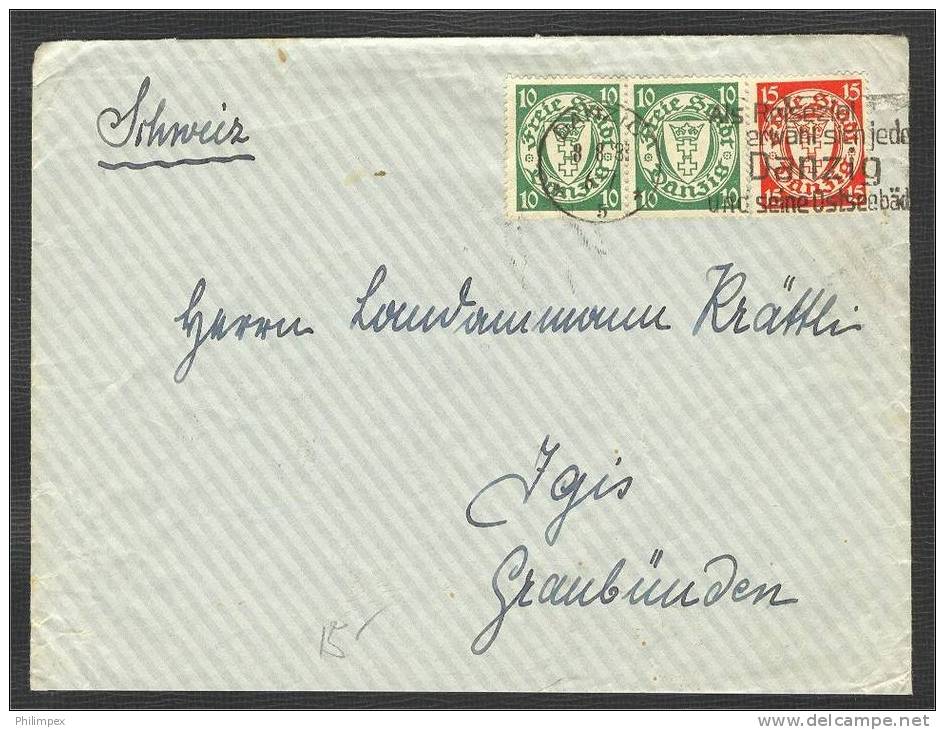 GERMANY, DANZIG 35 PFENNIG COVER TO SWITZERLAND - Brieven En Documenten