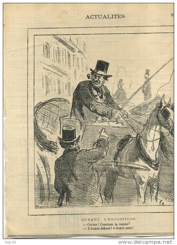 - "ACTUALITES" PAR CHAM . GRAVURE DU JOURNAL "LE CHARIVARI" 2e 1/2 DU XIXe S. - Autres & Non Classés