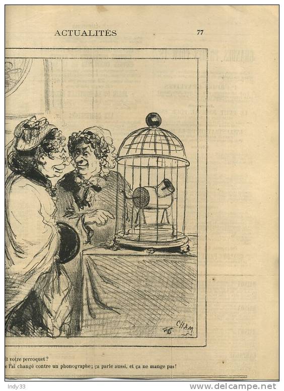 - "ACTUALITES" PAR CHAM . GRAVURE DU JOURNAL "LE CHARIVARI" 2e 1/2 DU XIXe S. - Autres & Non Classés