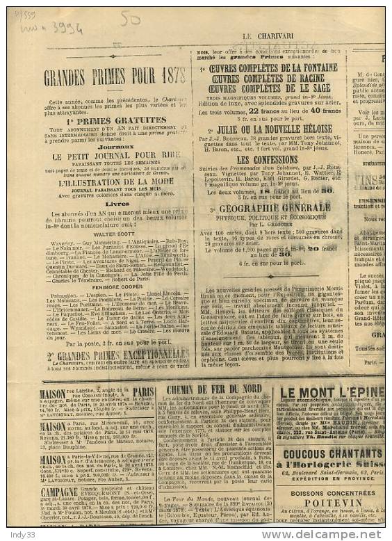 - "ACTUALITES" PAR CHAM . GRAVURE DU JOURNAL "LE CHARIVARI" 2e 1/2 DU XIXe S. - Sonstige & Ohne Zuordnung