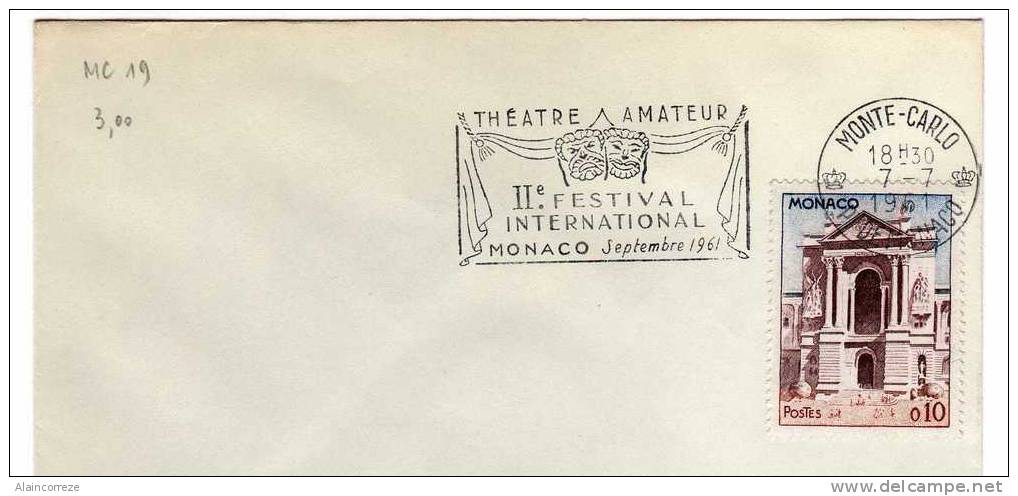 Flamme Monaco "Théatre Amateur IIe Festival International Septembre 1961" Rideau De Théatre Masques - Marcophilie