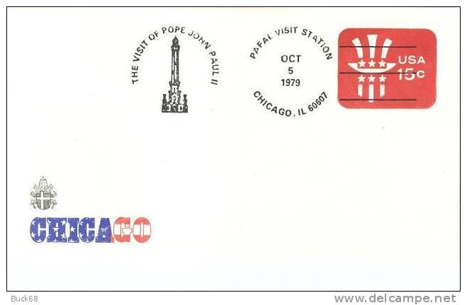 ETATS-UNIS USA Entier Postal Sur Enveloppe : Cachet Visite Pape Pope Pabst EJean-Paul II à Chicago - 1961-80