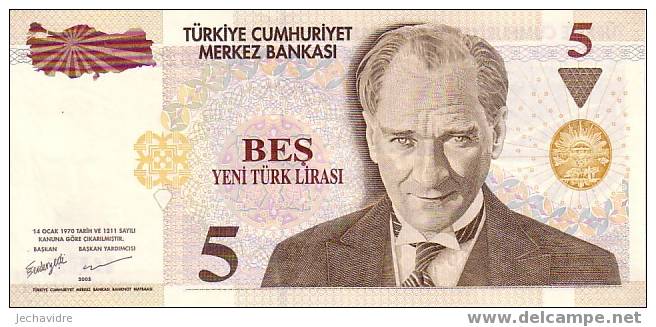 TURQUIE   5 New Lira  Emission De 2005   Pick 217     ***** BILLET  NEUF ***** - Türkei