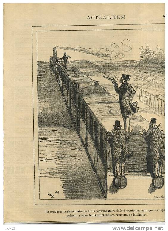 - "ACTUALITES" PAR CHAM . GRAVURE DU JOURNAL "LE CHARIVARI" . 2e 1/2 DU XIXe S. - Eisenbahnverkehr