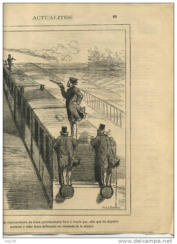 - "ACTUALITES" PAR CHAM . GRAVURE DU JOURNAL "LE CHARIVARI" . 2e 1/2 DU XIXe S. - Eisenbahnverkehr