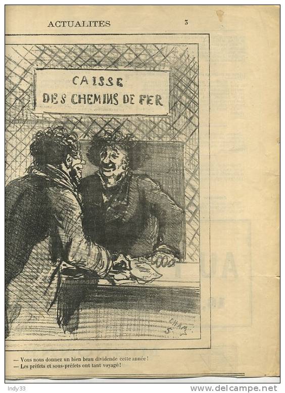 - "ACTUALITES" PAR CHAM . GRAVURE DU JOURNAL "LE CHARIVARI" . 2e 1/2 DU XIXe S. - Railway